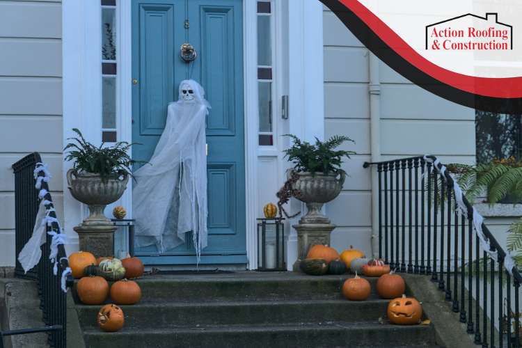 Exterior-friendly Halloween decorations as recommended by an Ankeny roofer.